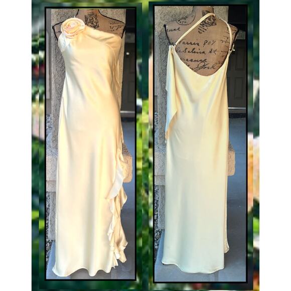 Petal & Pup Butter Yellow Aila with Rosette on One Shoulder Dress Size L - Picture 6 of 13